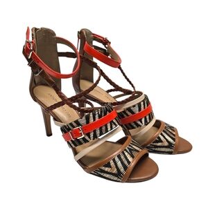 {Antonio Melani} Women's Strappy Stylish Red and Brown Heels - Size 9